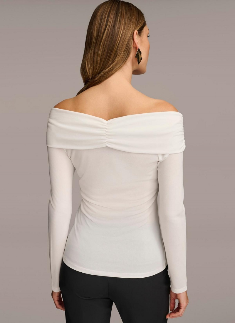 Donna Karan Off Shoulder Wrap Sweaters and Tops Cream | AU_DK71218