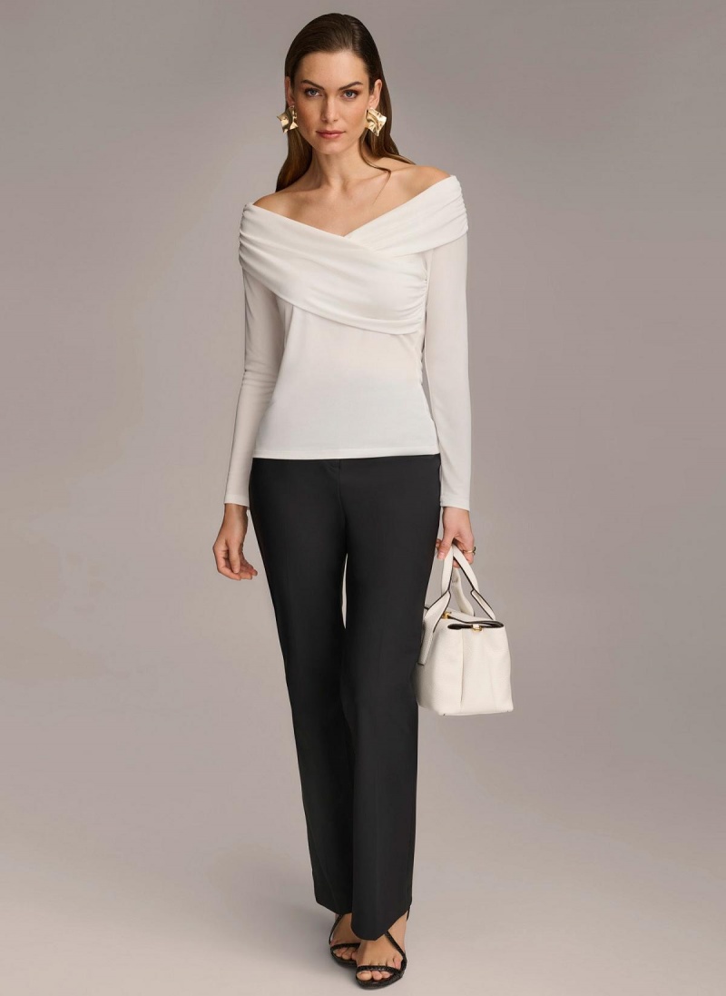 Donna Karan Off Shoulder Wrap Sweaters and Tops Cream | AU_DK71218