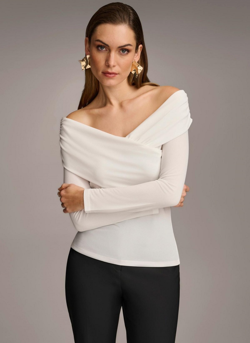 Donna Karan Off Shoulder Wrap Sweaters and Tops Cream | AU_DK71218