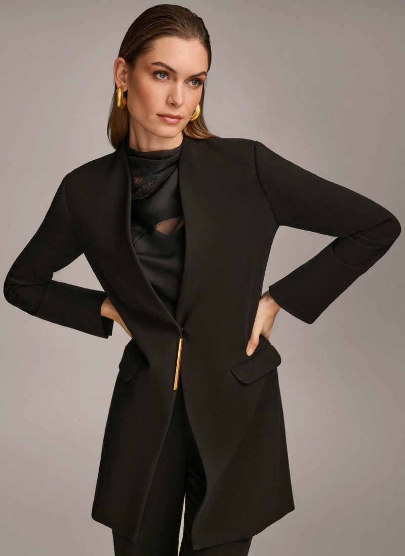 Donna Karan One Button Collarless Topper Jacket Black | AU_DK61926