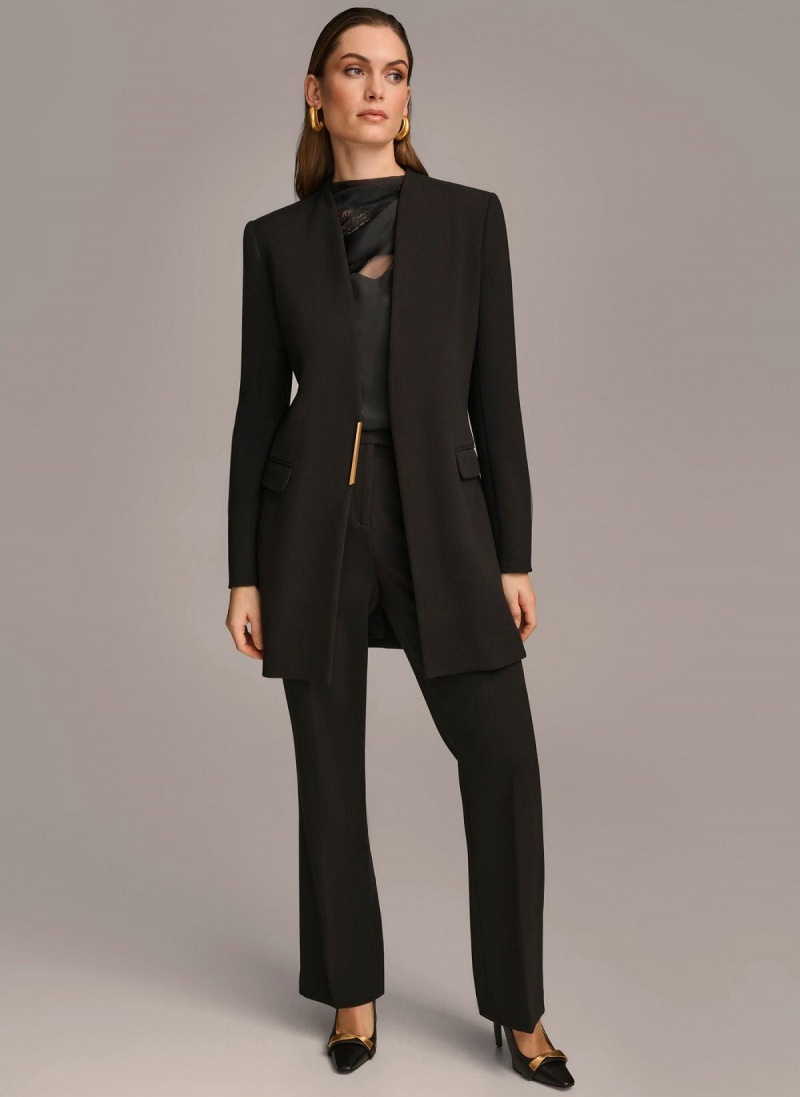 Donna Karan One Button Collarless Topper Jacket Black | AU_DK61926