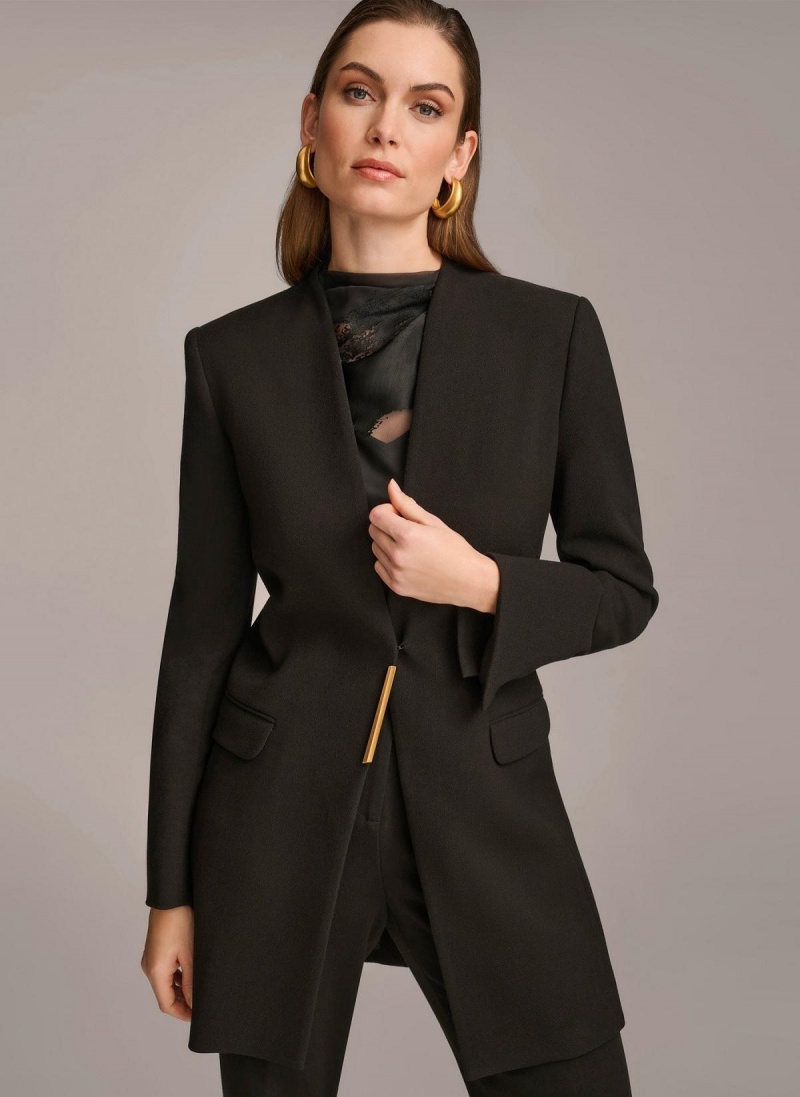 Donna Karan One Button Collarless Topper Jacket Black | AU_DK61926