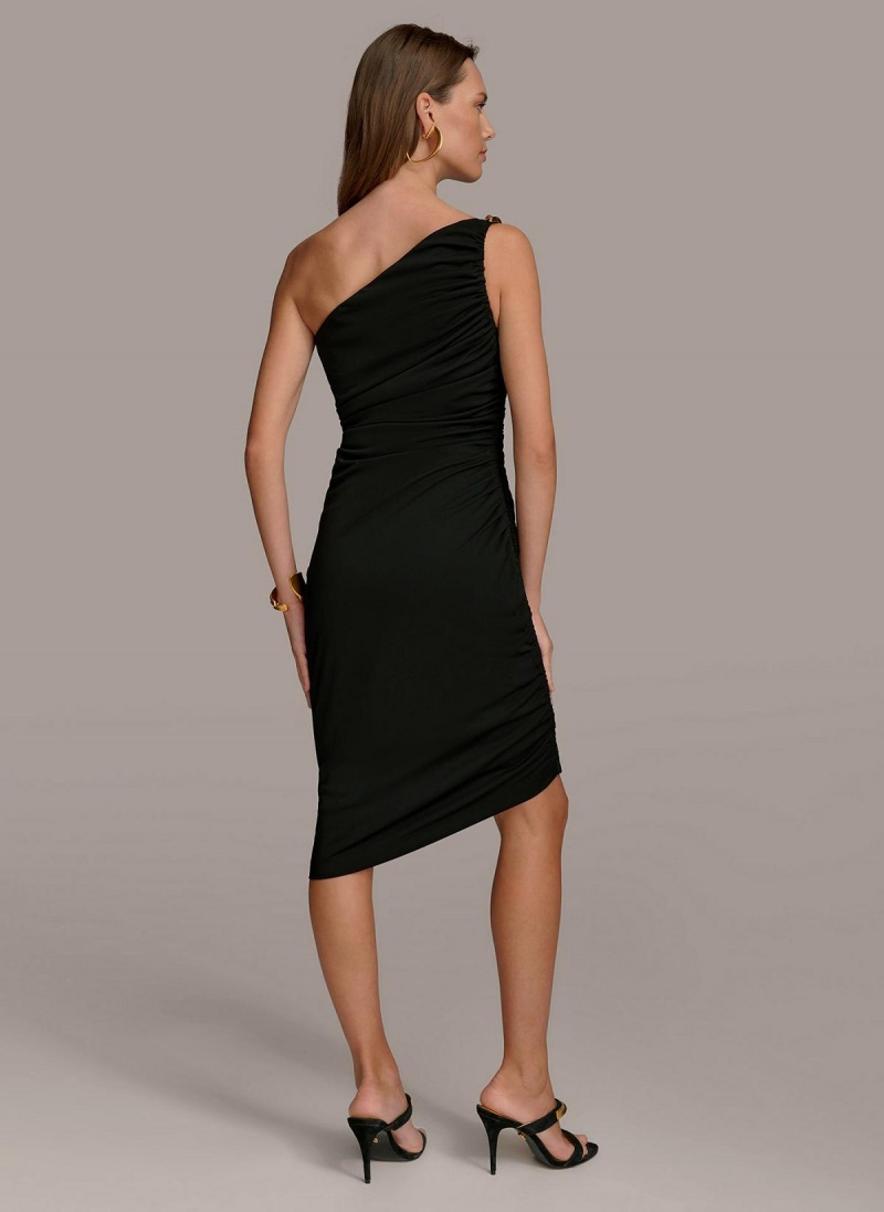 Donna Karan One Shoulder Ruched Dress Black | AU_DK32702