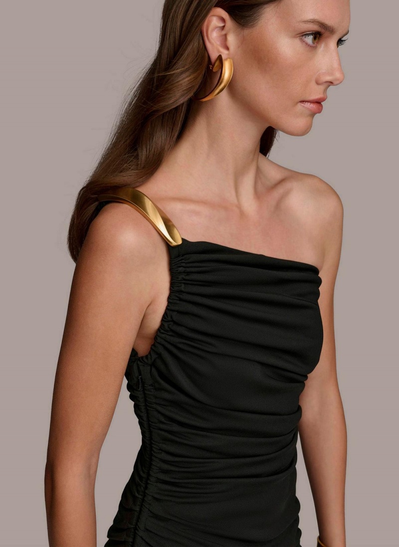 Donna Karan One Shoulder Ruched Dress Black | AU_DK32702