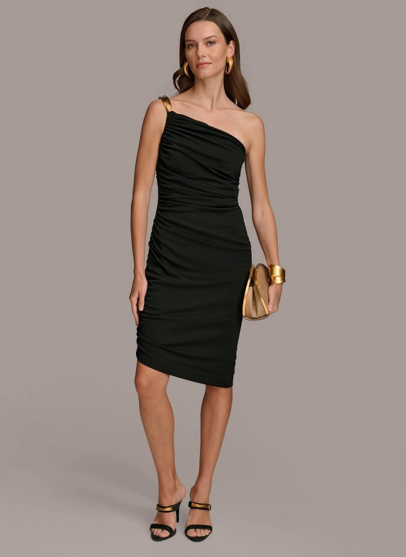 Donna Karan One Shoulder Ruched Dress Black | AU_DK32702