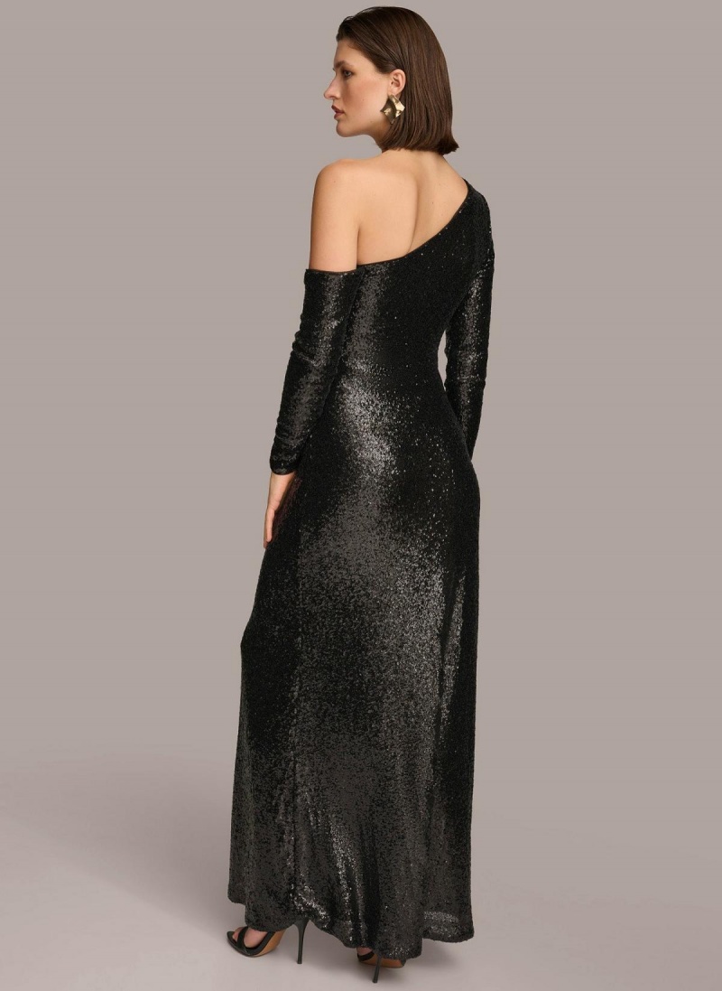 Donna Karan One Shoulder Sequin Dress Black | AU_DK16447