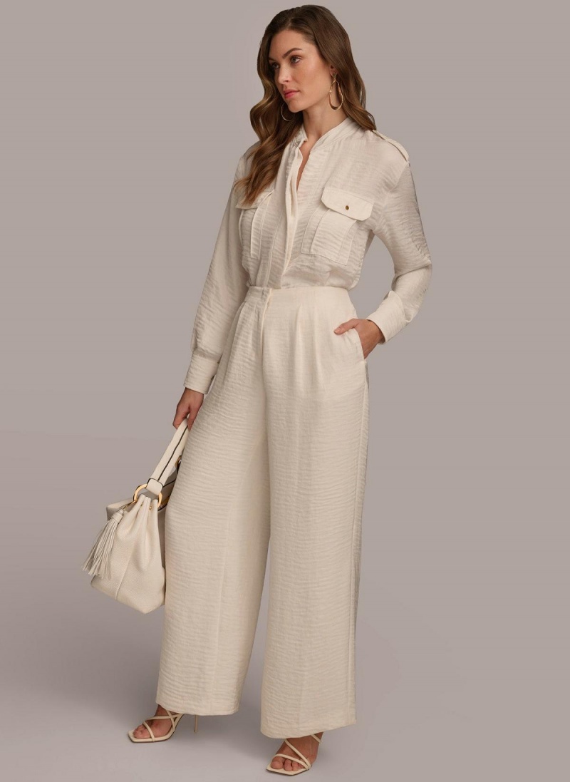 Donna Karan Pleated Wide Leg Pants Cream | AU_DK95433