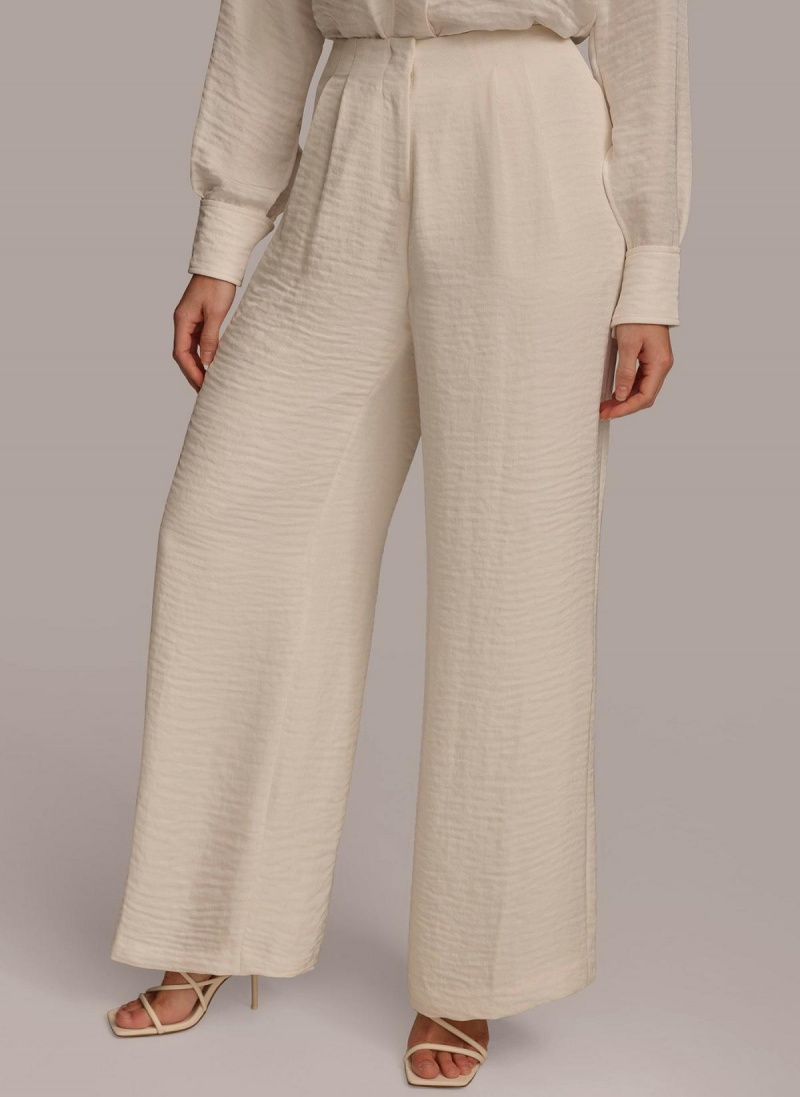 Donna Karan Pleated Wide Leg Pants Cream | AU_DK95433