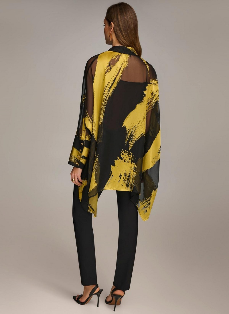 Donna Karan Print Collared Tunic Sweaters and Tops Black | AU_DK11101