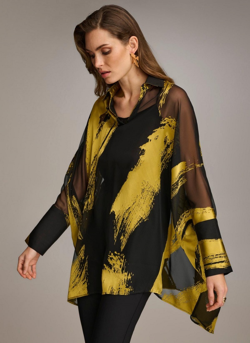 Donna Karan Print Collared Tunic Sweaters and Tops Black | AU_DK11101