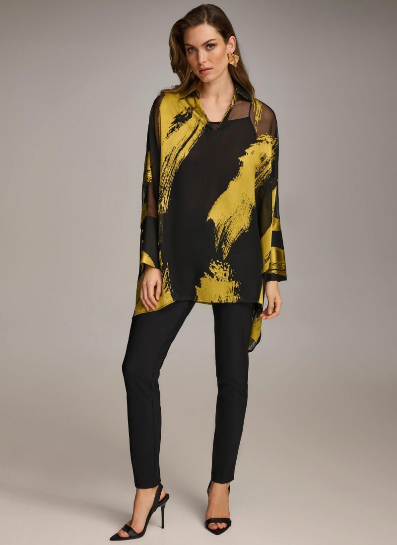 Donna Karan Print Collared Tunic Sweaters and Tops Black | AU_DK11101