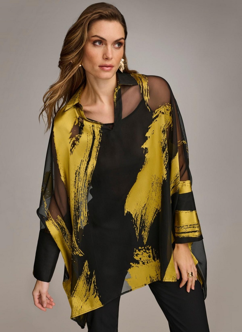 Donna Karan Print Collared Tunic Sweaters and Tops Black | AU_DK11101