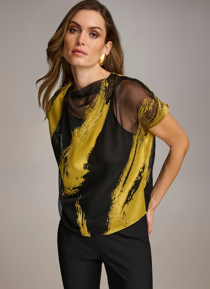 Donna Karan Print Cowl Neck Sweaters and Tops Black | AU_DK19237