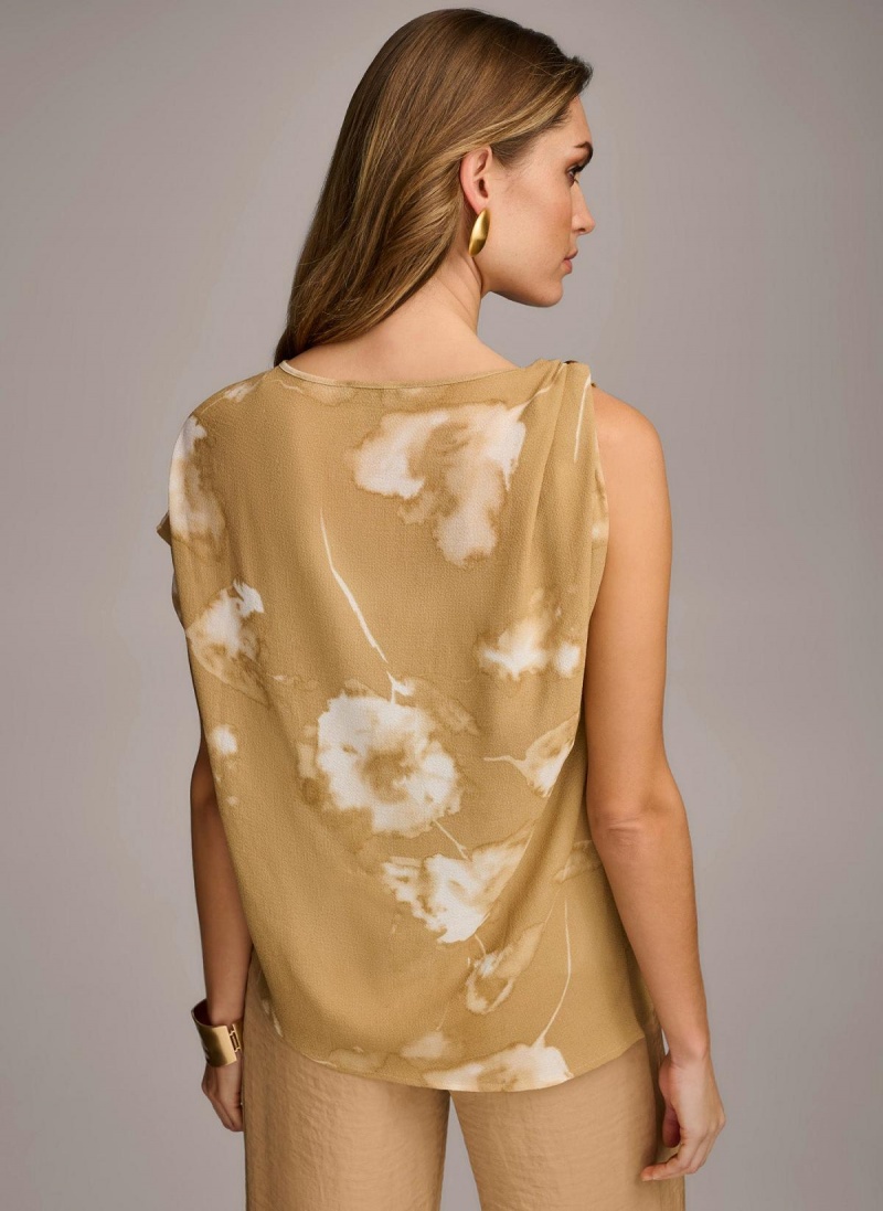 Donna Karan Printed Gathered Hardware Shoulder Sweaters and Tops Gold Cream | AU_DK33684