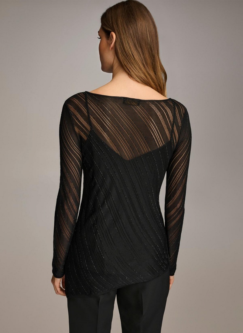 Donna Karan Sheer With Shimmer Sweaters and Tops Black | AU_DK52520