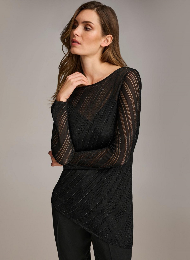 Donna Karan Sheer With Shimmer Sweaters and Tops Black | AU_DK52520