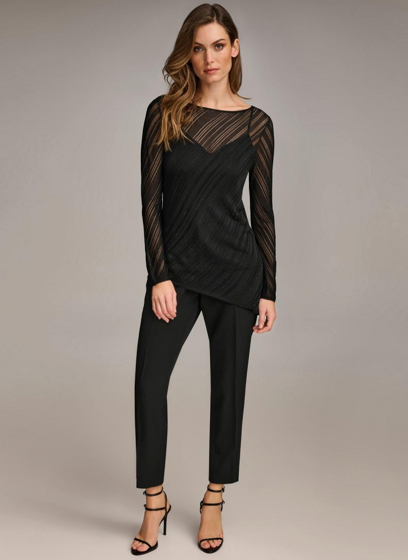 Donna Karan Sheer With Shimmer Sweaters and Tops Black | AU_DK52520