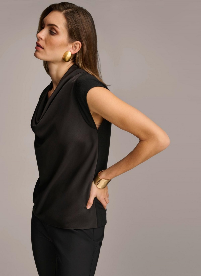 Donna Karan Sleeveless Cowl Neck Sweaters and Tops Black | AU_DK97414