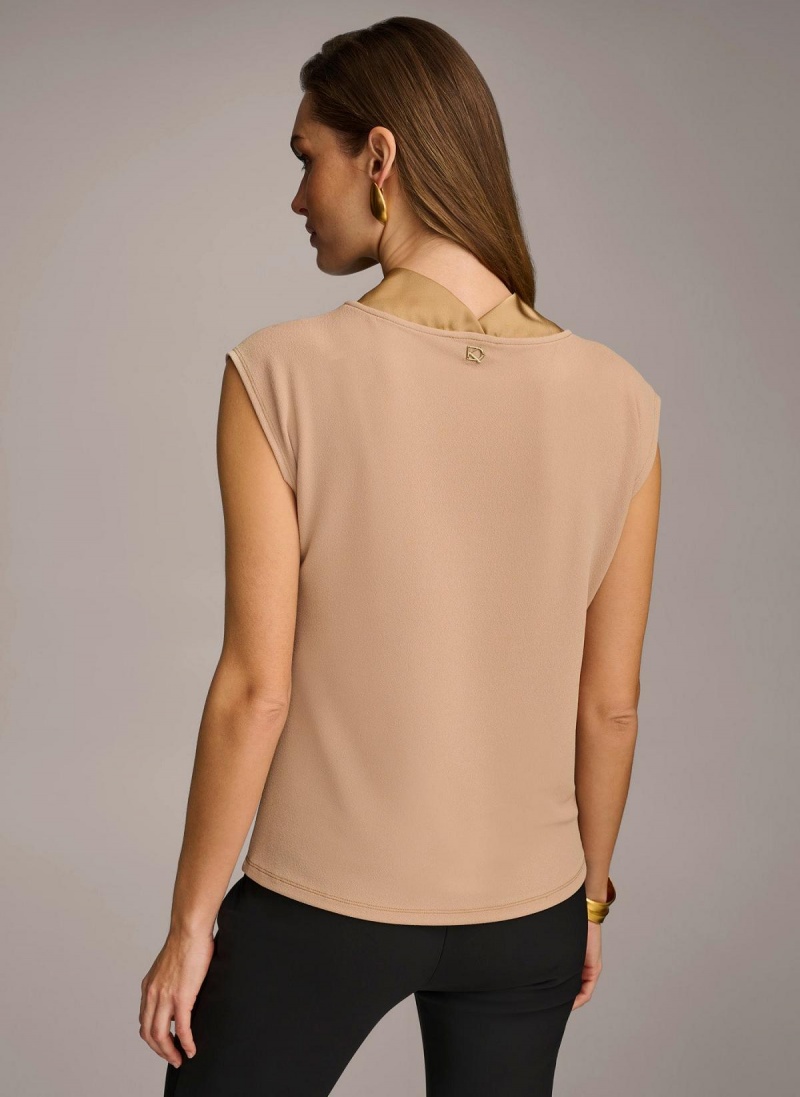 Donna Karan Sleeveless Cowl Neck Sweaters and Tops Gold | AU_DK72206