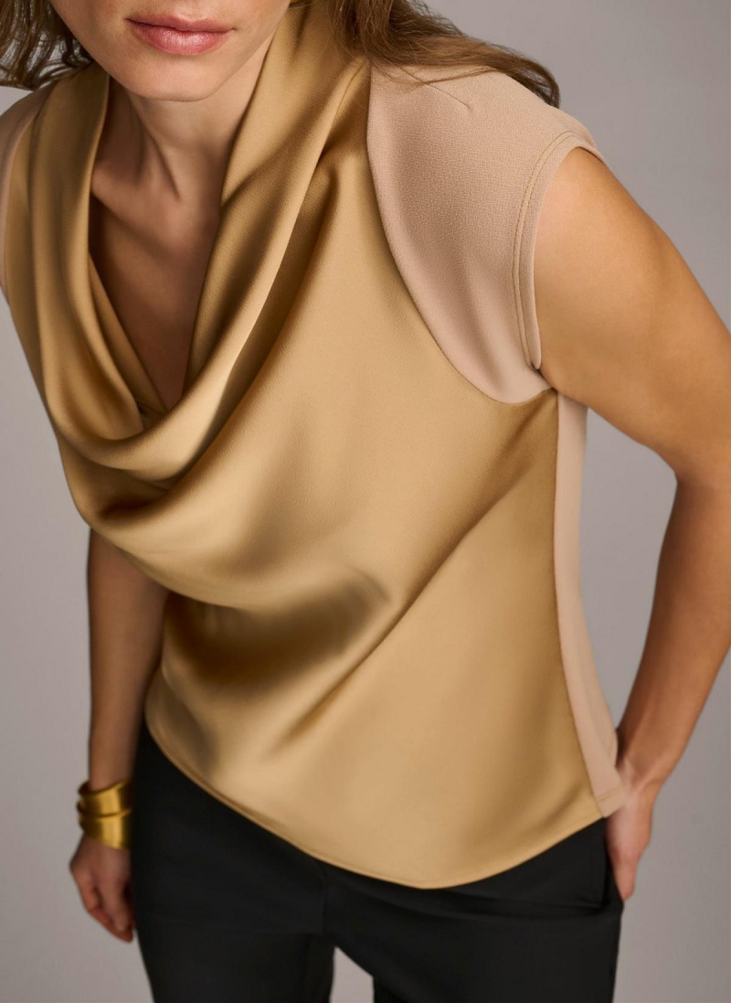 Donna Karan Sleeveless Cowl Neck Sweaters and Tops Gold | AU_DK72206