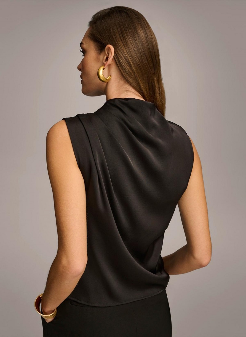 Donna Karan Sleeveless Draped Mockneck Sweaters and Tops Black | AU_DK61663