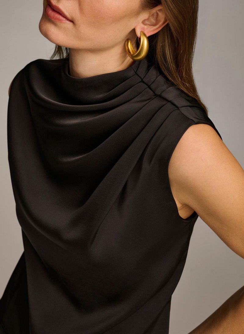 Donna Karan Sleeveless Draped Mockneck Sweaters and Tops Black | AU_DK61663