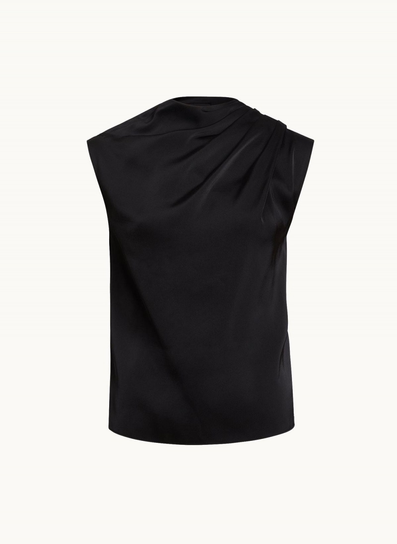 Donna Karan Sleeveless Draped Mockneck Sweaters and Tops Black | AU_DK61663