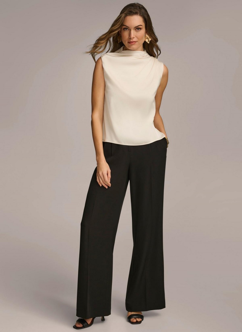 Donna Karan Sleeveless Draped Mockneck Sweaters and Tops Cream | AU_DK54234