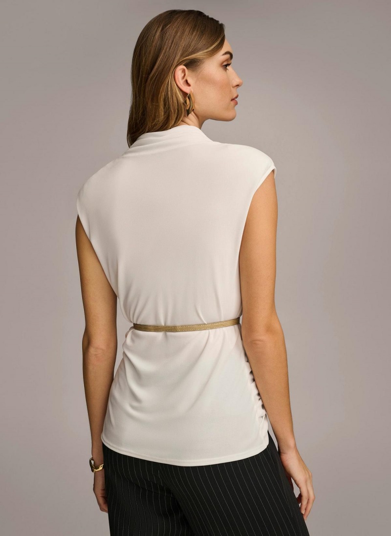 Donna Karan Sleeveless Mock Neck Knit Sweaters and Tops Cream | AU_DK19108