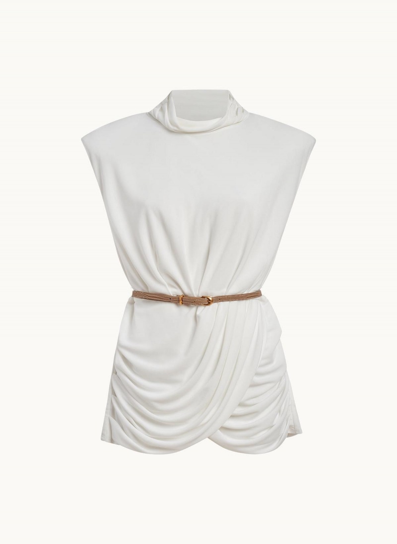 Donna Karan Sleeveless Mock Neck Knit Sweaters and Tops Cream | AU_DK19108