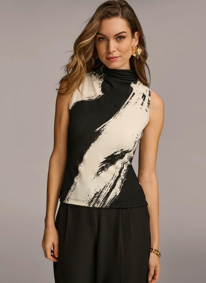 Donna Karan Sleeveless Mockneck Sweaters and Tops Black / Cream | AU_DK64590