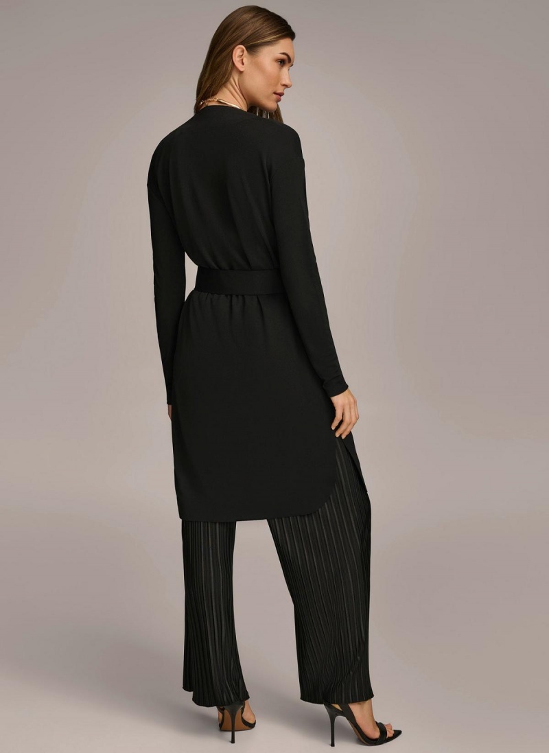 Donna Karan Tie Waist Cardigan Sweaters and Tops Black | AU_DK94234