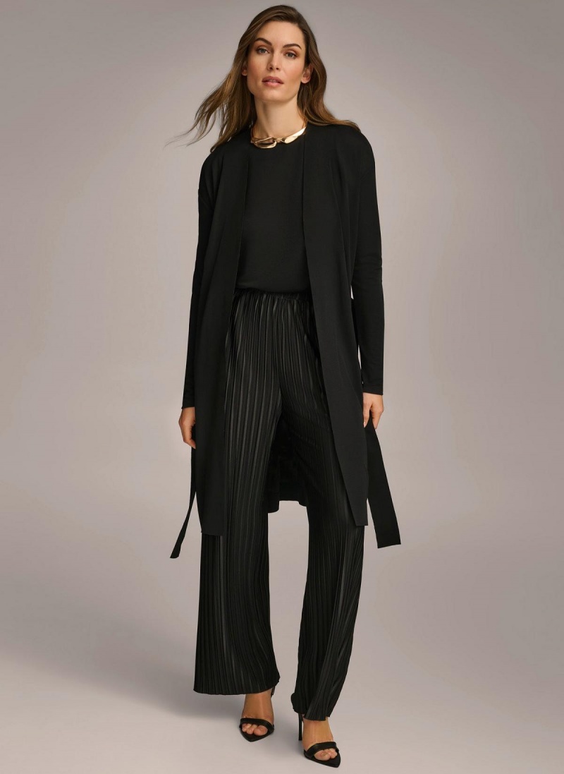 Donna Karan Tie Waist Cardigan Sweaters and Tops Black | AU_DK94234