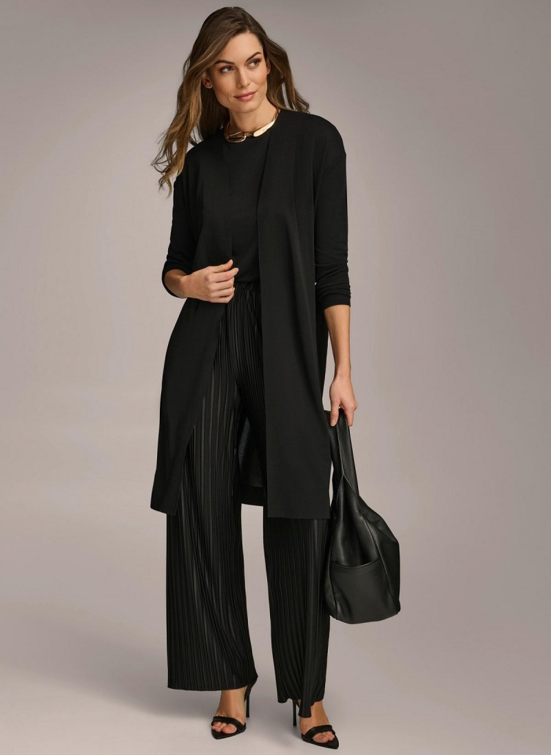 Donna Karan Tie Waist Cardigan Sweaters and Tops Black | AU_DK94234