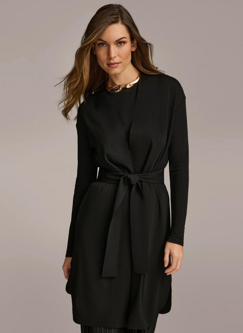 Donna Karan Tie Waist Cardigan Sweaters and Tops Black | AU_DK94234