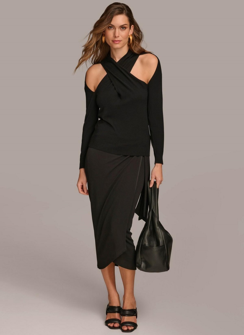 Donna Karan Twist Front Sweaters and Tops Black | AU_DK24897