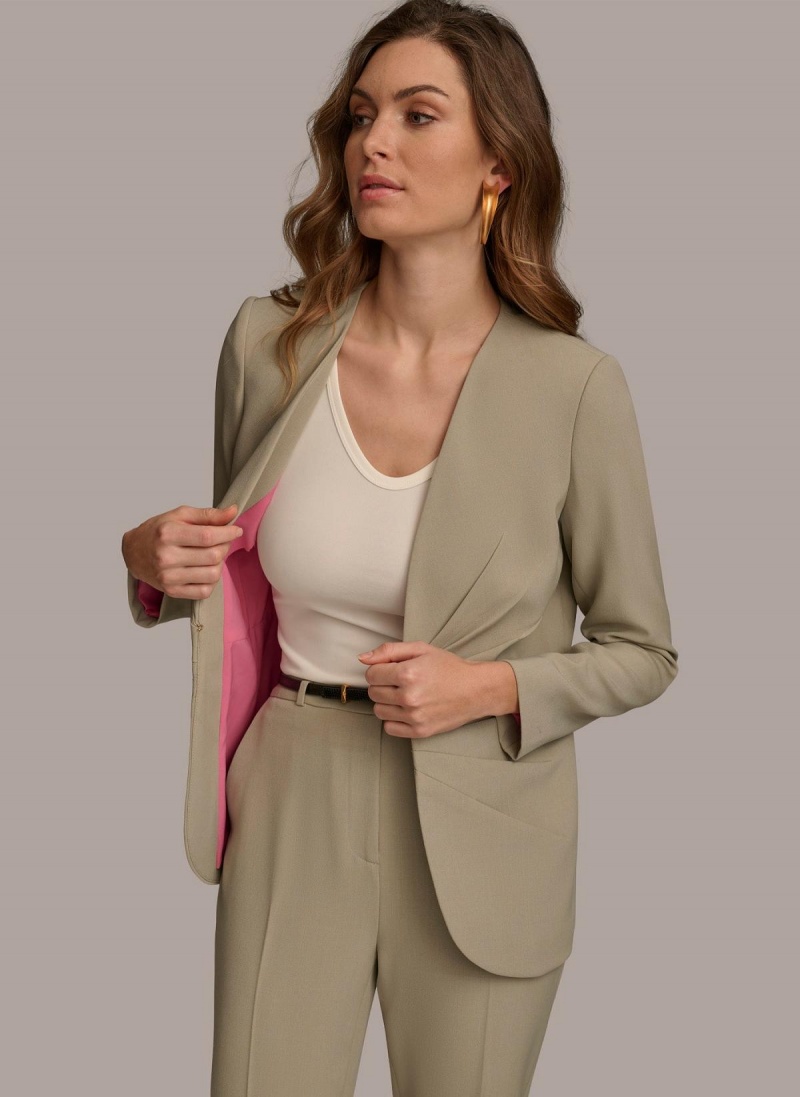 Donna Karan V Neck Cinched Closure Jacket Light Green | AU_DK98521