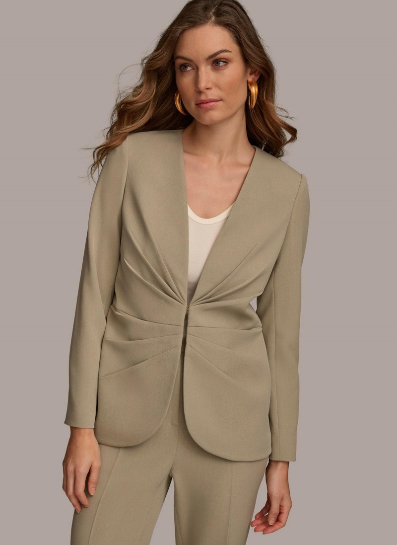 Donna Karan V Neck Cinched Closure Jacket Light Green | AU_DK98521