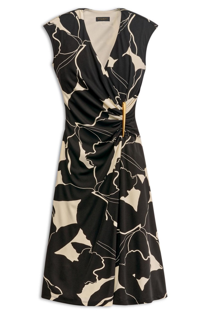 Donna Karan Vneck Midi Dress Black / Cream | AU_DK90530