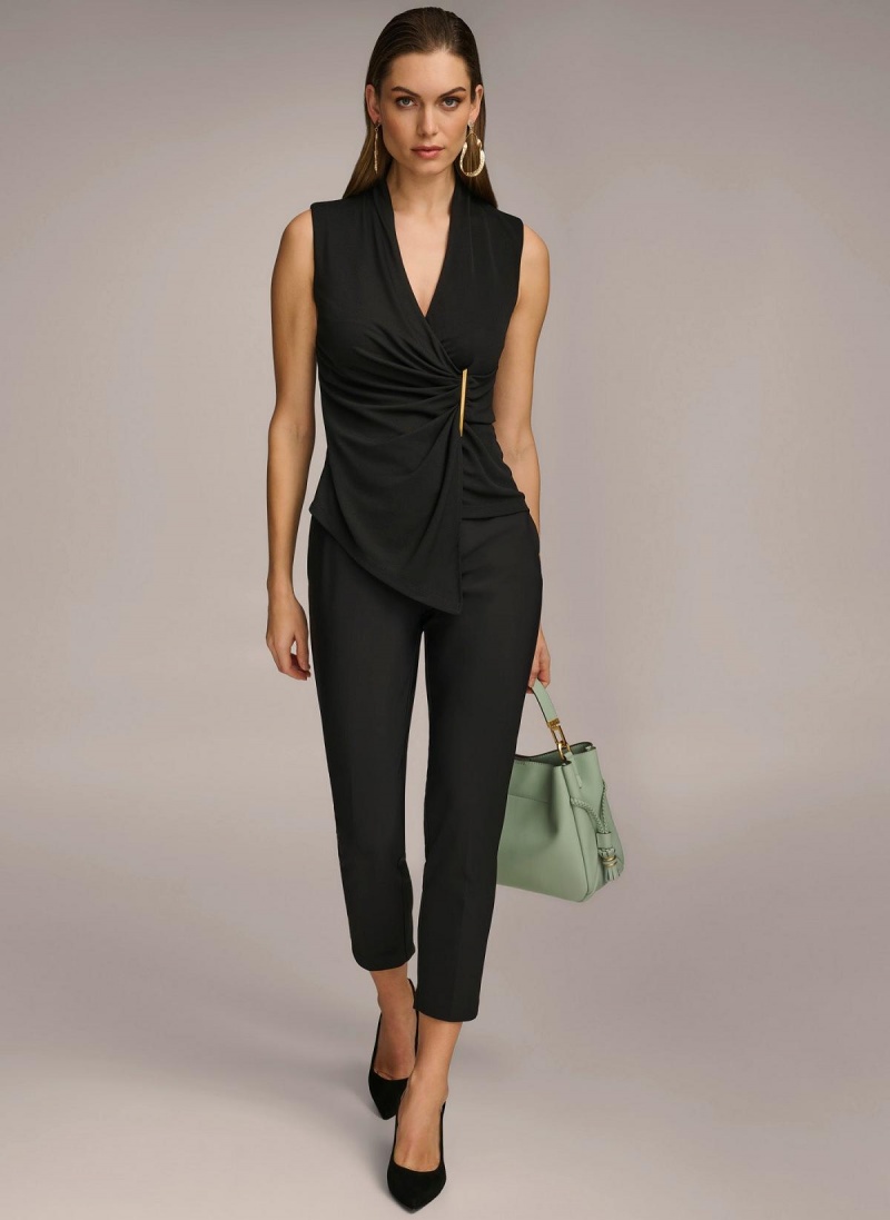 Donna Karan V-neck With Hardware And Ruched Detail Sweaters and Tops Black | AU_DK60558