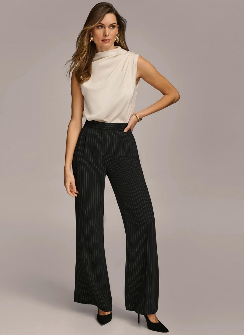 Donna Karan Wide Leg Pinstripe Pants Black | AU_DK48201