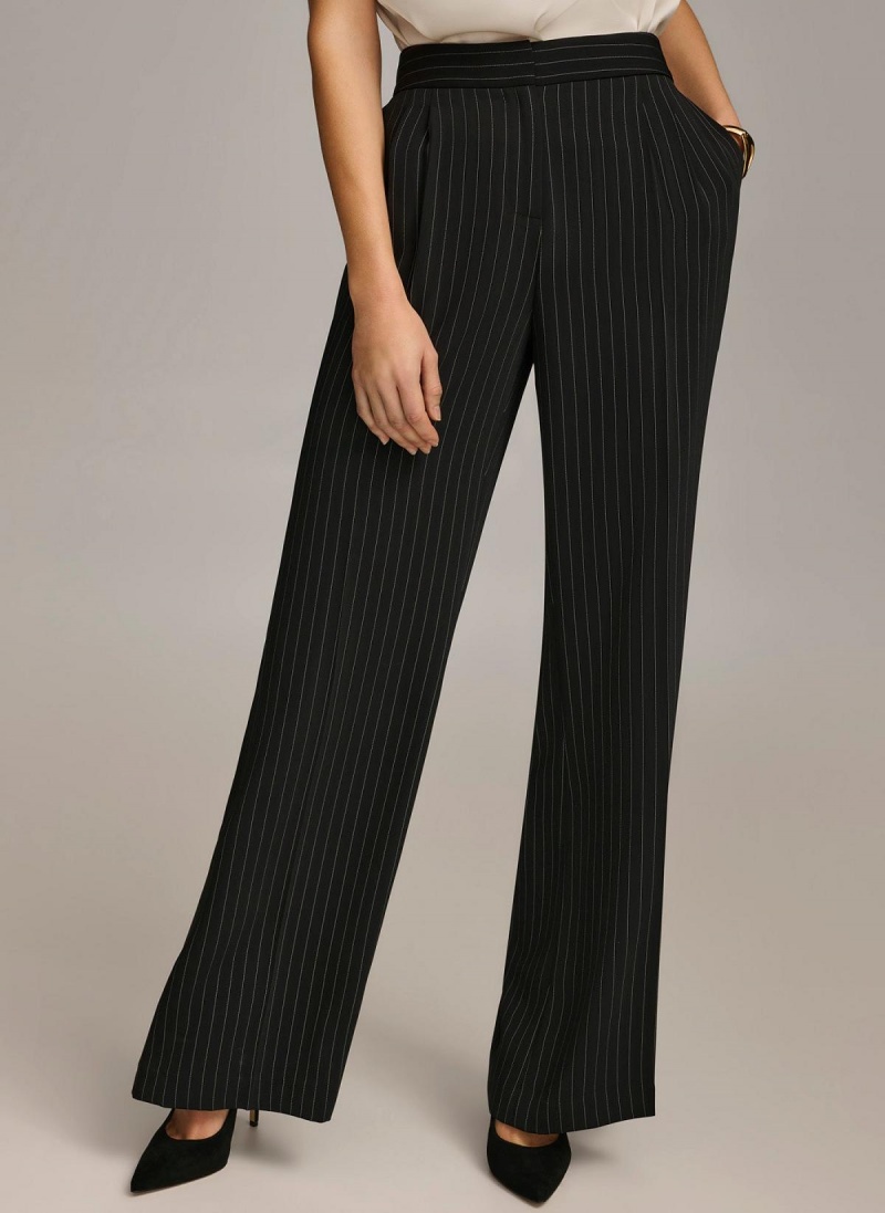 Donna Karan Wide Leg Pinstripe Pants Black | AU_DK48201