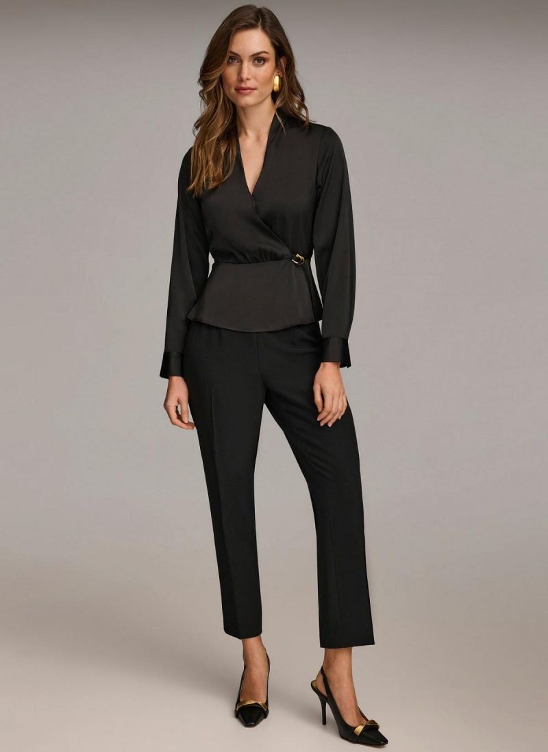 Donna Karan Wrap Blouse With Tie Sweaters and Tops Black | AU_DK15780