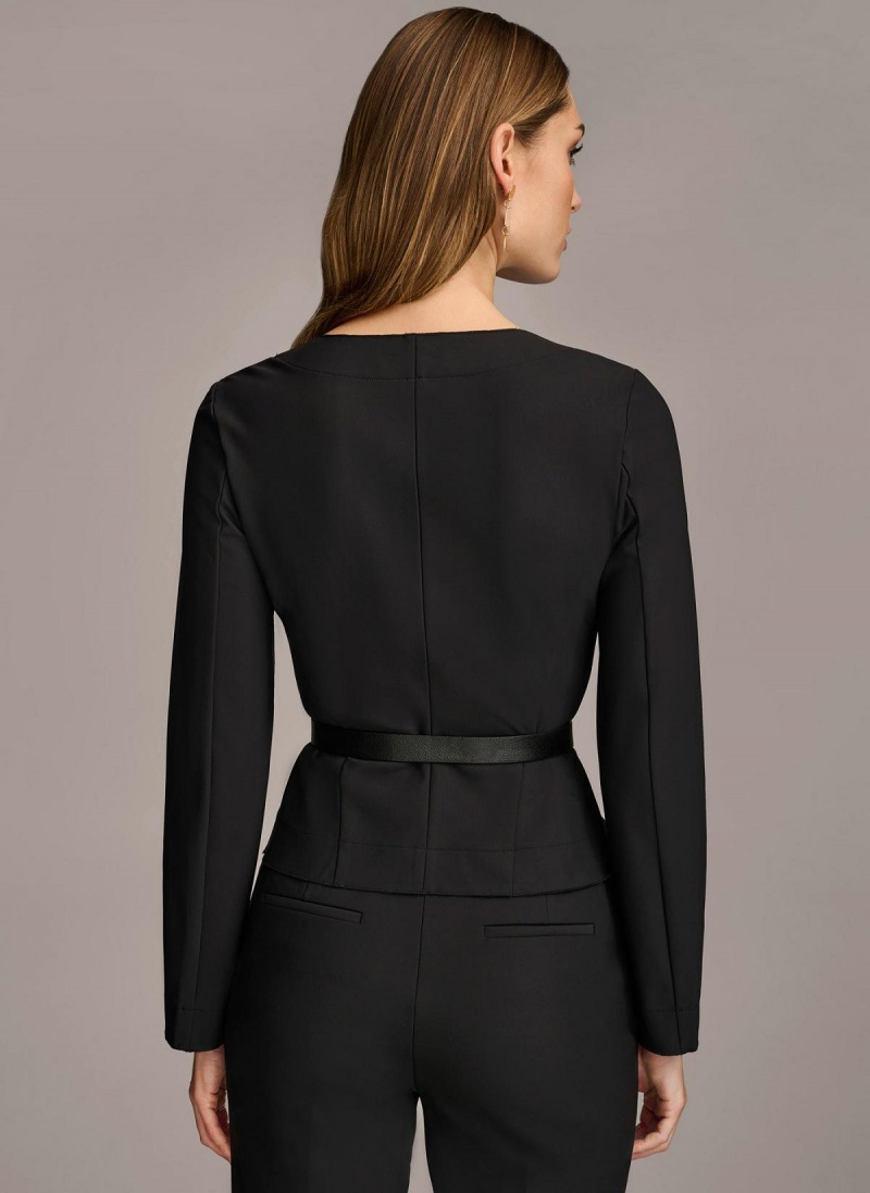 Donna Karan Wrap Jacket With Belt Sweaters and Tops Black | AU_DK47357