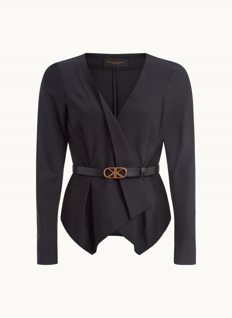 Donna Karan Wrap Jacket With Belt Sweaters and Tops Black | AU_DK47357