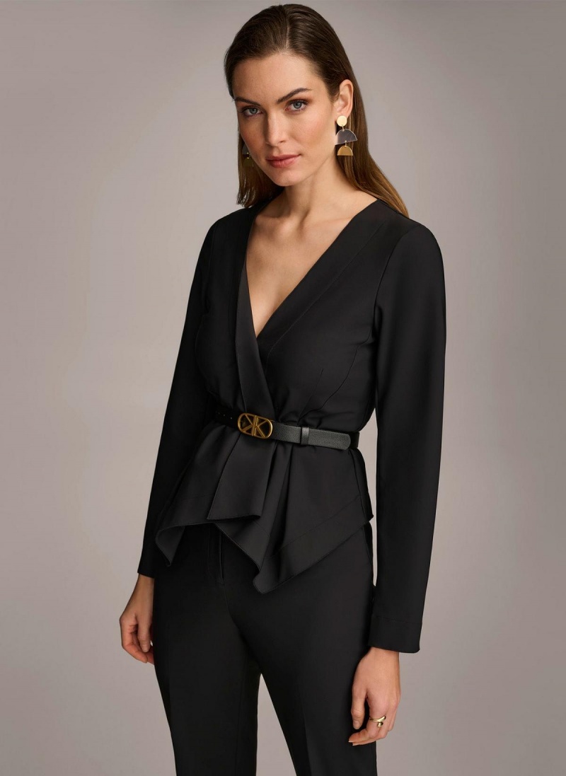 Donna Karan Wrap Jacket With Belt Sweaters and Tops Black | AU_DK47357